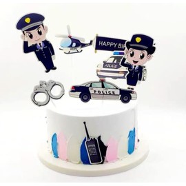 YOVECATHOU 7 piezas de decoración para tartas de coche de policía feliz cumpleaños oficial de policía decoraciones de fiesta de cumpleaños para niños y niñas