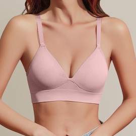 Eleplus 3 Pieces Deep V Wireless Bras for Women Seamless Comfy Bralettes Lightly Lined Multicolors Pack (Black+White+Pink,Medium)