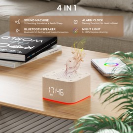 Sound Machine Alarm Clock, 32 Soothing Sounds, 8 Night Light, App Control White Noise Sound Machine with Dimmable Clock, Auto-Off Sleep Timer, Volume Control White Noise Machine for Baby, Kids, Adult