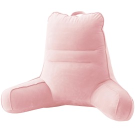 Sasttie Sasttie Reading Pillow for Bed, Velvet Back Pillow for Bed Sitting Up, Taller Sit-Up Cushion for Adults with Side Pockets and Arms Support, Pink