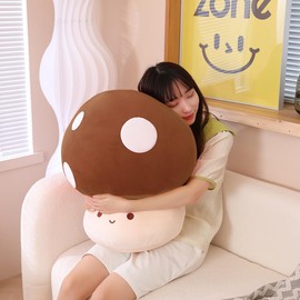 MIAOHAHA Kawaii Plush Mushroom Toy Pillow, Cute Plushies Mushroom Doll Gift for Kids(Brown,60cm/23.6in)