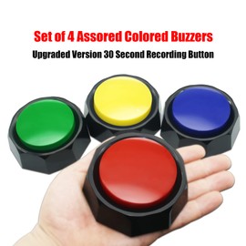 ANLIKY Recordable Buttons, Dog Buttons for Communication, 30 Seconds Recording Upgrade, Pack of 4 Colored Buzzers, Easy to Use,Material Safety. (Batteries Inside)