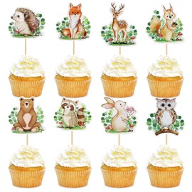 24Pcs Animal Cupcake Toppers Wood land Theme Animal Cupcake Toppers Picks Baby Shower Themed for Girl Boys Kids Party Supplies Decorations