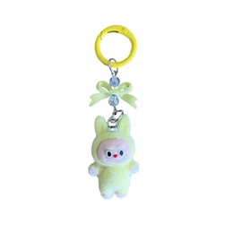 Plush Monster Keychain with Bow, 6 Pastel Colours, Cute Character Design (Yellow)