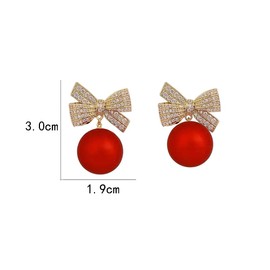 Dainty Red Ball Bow Knot CZ Xmas Stud Earrings for Women Senstive Ear Sterling Silver Post Pins Butterfly Small Crystal Ornament Hypoallergenic Studs Christmas Party Fashion Jewelry Gifts