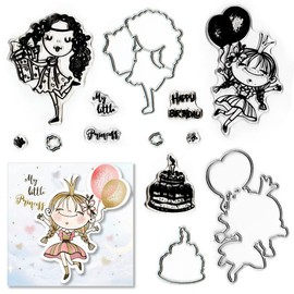 Cute Girls Stamps and Dies for Card Making, Birthday Words Clear Stamp Butterfly Cutting Dies Princess Dies for Card Making Cat Clear Stamps for DIY Scrapbooking Transparent Album Decor Paper Craft