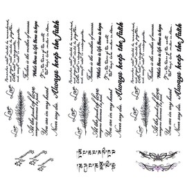 6 Sheets Black Temporary Tattoos Lettering Inspirational Sayings Tattoos