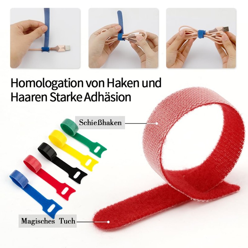 Pack of 120 Velcro Cable Ties, Cable Ties, Velcro Cable