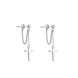 BSLVWG Cross Dangle Earrings 925 Sterling Silver Chain Drop for Women Men Punk Ball Stud Earrings Hypoallergenic Christian Religious Jewellery, Sterling Silver