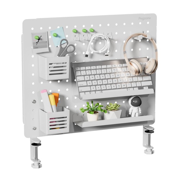 PEGZONE Clamp-on Desk Pegboard, Desk Accessories for Office Gaming Home,