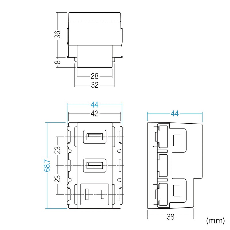 Sanwa Supply TAP-KJUSB2AC1GY Embedded USB Power Outlet with AC Gray