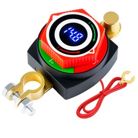 UYYE Battery Disconnect Switch with Voltage Meter Display, 5-80V Car Battery Kill Master Switch Isolator for Negative Terminal, for RV/Truck/Marine, Digital Readout for Battery Health & Safe Storage