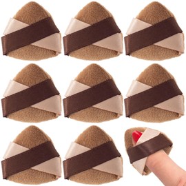 Mxxipp 10pcs Triangle Finger Powder Puff, Portable Mini Face Makeup Pads, Velour Cosmetic Sponge Tool for Blending Loose Powder Foundation Concealer- Brown
