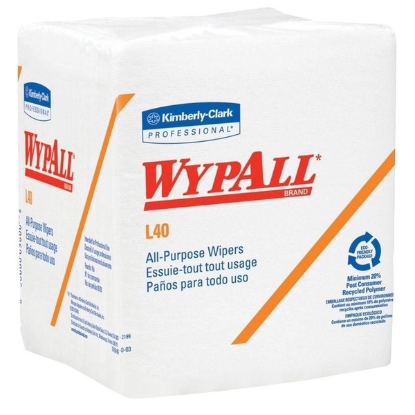 Wypall L40 1/4-Fold White Wipes, 12.5" X 13", 56 Wipes Pack,18 Pks/Case