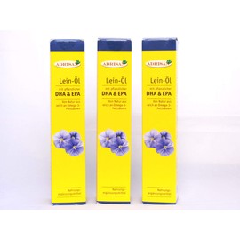 Fresh Linseed Oil with DHA + EPA, Pack of 3, 3 x 250 ml with Dispenser, Virgin Cooking Oil from 1st Cold Pressing (750)