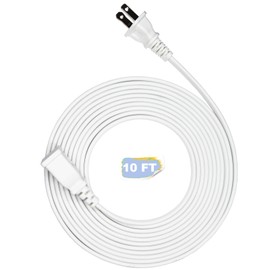 Jplenty 10FT White Flat and Thin 2 Prong Long Extension Cord for Indoor/Outdoor Use with Single Outlet - Ideal for Holiday Lights, Lamps, Cameras,Appliance ETL Listed (1 Pack)