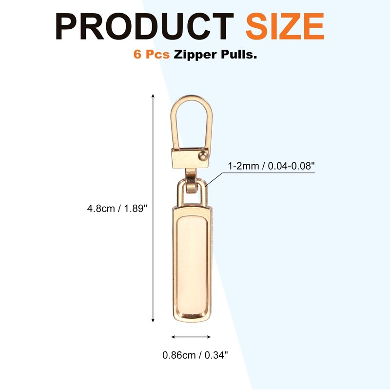 MECCANIXITY Zipper Pull Charm 6 Pcs 1-2mm Thickness Detachable Zipper
