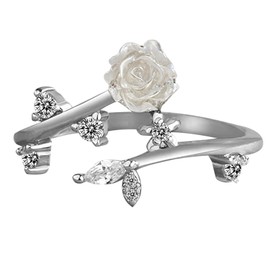 Novstuf Silver Rings for Women Adjustable Flowers Open Ring Stress Relief Anxiety Thumb Rings Wrap Around Leaves Rhinestones Promise Ring Jewellery Gifts for Girls Girlfriends Birthday Anniversary