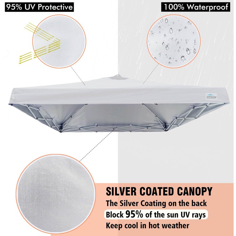 Ontheway 10x10 Replacement Canopy Top Cover, Pop Up Canopy Tent