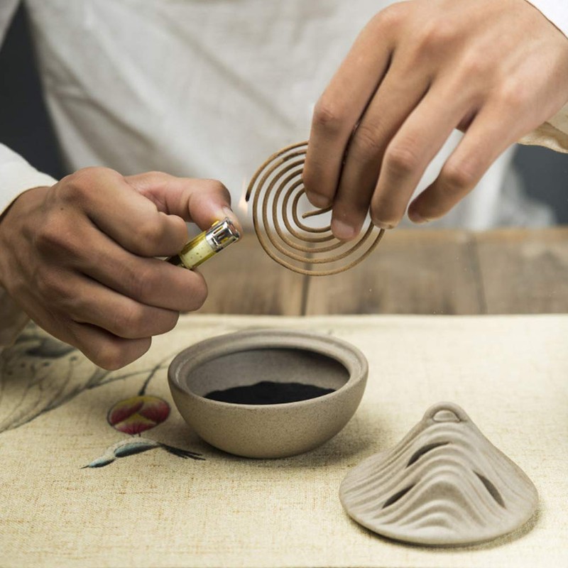 HIGHAWK Incense Burner, Pottery, Buddhist Tools, Swirl, Incense Cone Shape,