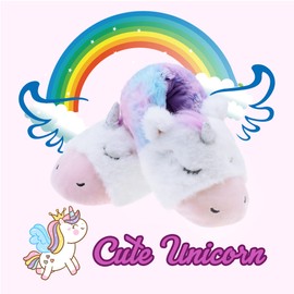 LseLom Unicorn Slipper for Toddler Girls Little Kid Fuzzy Memory Foam Slip Resistant Animal House Slide US 8 Toddler Purple