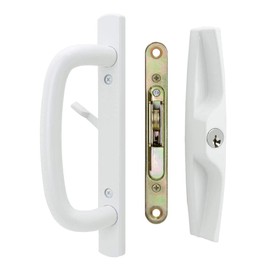 Veranda Sliding Glass Door Handle Set with Mortise Lock, White, Keyed, 3-15/16” Screw Holes, 1-3/4” Door Thickness
