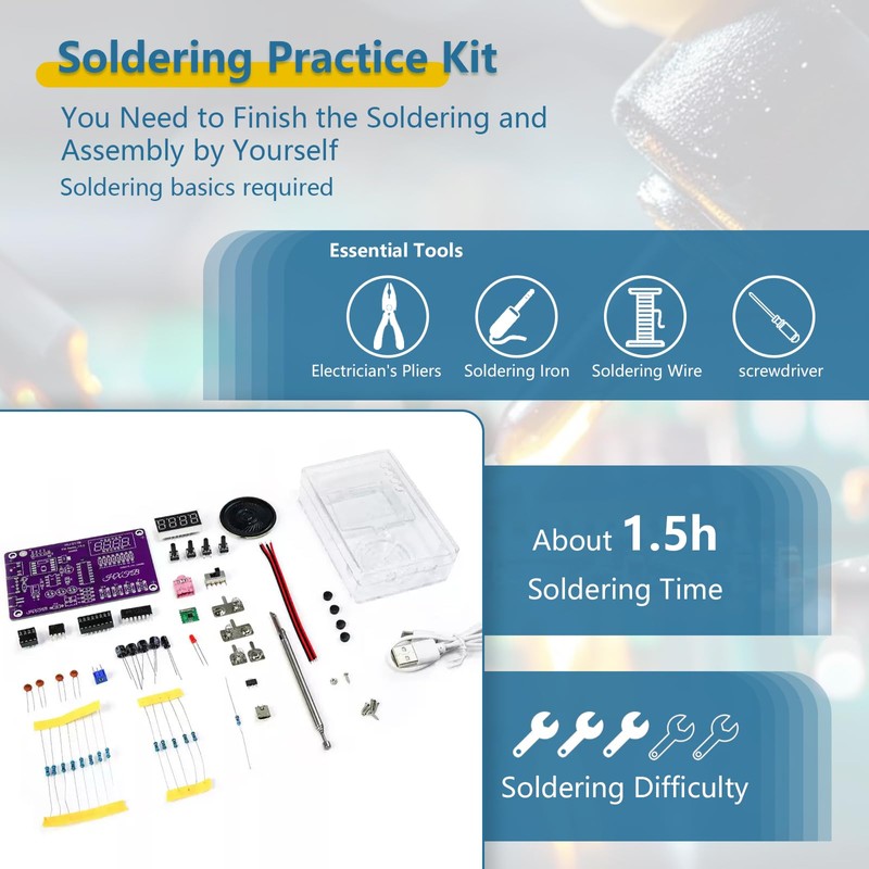 EIELE Soldering Practice kit 87-108MHz with 2 Power Supply Modes