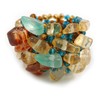 Avalaya Amber Brown/Teal/Sand Glass Bead Cluster Band Style Flex Ring