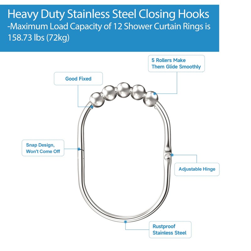 MENGJINGO 12PCS Wide Shower Curtain Hooks, Rust Proof Stainless Steel