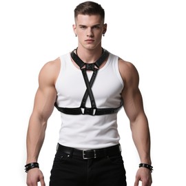 ZZRBVFH Men's Leather Harness X - 4 Ways to Wear, Suspenders Belt Adjustable Shoulder Strap (Black)