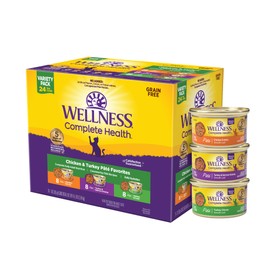 Wellness Complete Health Pate Adult Wet Cat Food, Natural, Protein-Rich, Grain-Free, 3 Ounce, 24 Pack, (Chicken & Turkey Variety Pack)