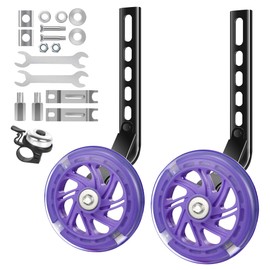 BNKIHDD Adjustable Bike Training Wheels for Kids – Mute Flash Wheels, Compatible with 12 14 16 18 20 inch Single-Speed Bikes Purple