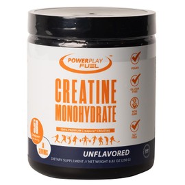 POWER PLAY FUEL POWER PLAY FUEL CREATINE Monohydrate Powder – Supports Energy, Brain & Muscle Health, and Recovery for Men & Women - Gluten & GMO Free, Soy Free, Sport Certified – Unflavored, 250 G, 50 Servings