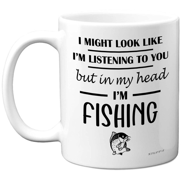 Fishing Gifts for Men Funny - I Might Look Like I'm Listening To You But In My Head I'm Fishing Mug - Novelty Fish Angling Gift for Dad Grandad, Birthday Present for Him Her, 11oz Dishwasher Safe Mugs