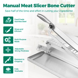DRINTON Meat Slicer Bone Cutter, 20 Inches Manual Meat Slicer with Adjustable Slicing Thickness & Food-grade Stainless Steel Blade, Ribs Chopper Machine for Fish, Beef, Chicken, Jerky, Vegetable