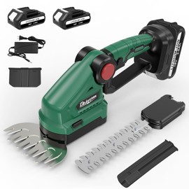 Hedge Trimmer Cordless with Battery and Charger, 2-in-1 18 V Electric Handheld Bush Shrub Grass Trimmer, Small Lightweight Garden Tools Kit, 2 Batteries, 3.0 Ah