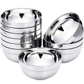 SATINIOR 10 Pack 15 oz Stainless Steel Bowls Cereal Soup Rice for Kids and Adults Stainless Steel Cereal Bowls Double-walled Insulated Multipurpose for Sauces, Rice, Noodle, Ice Cream, Dishwasher Safe