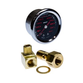 VMS RACING 0-100 PSI Liquid Filled Fuel Pressure Gauge with Adapters Kit in Black Face Red Numbers Compatible with Honda S2000 00-09 2000-2009