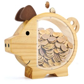 MEKOTRIN Piggy Bank for Kids - Wooden Money Bank, Cute Piggy Bank Creative Kid's Coin Bank, Money Jar Coin Jar for Boys Girls Birthday & Home Decor