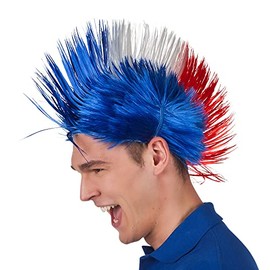 Boland 62024 - Wig France, Mohawk Blue/White/Red, Synthetic Hair Hairstyle, France, Accessory, Carnival, Theme Party, Football, Sports, Fan, World Cup European Championship Collection