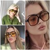 RUNHUIS Vintage 70s Sunglasses Women Men Retro Large Square Frame