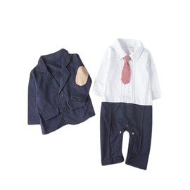 Bilo Baby Boys Blazer Long Sleeves Gentleman Romper with Necktie Outfit 2 Pieces Sets Navy Blue