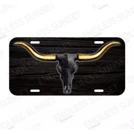 Amel Black Bull Skull Cow Horns Farmer Rancher Farm Beef License Plate Front Auto Tag