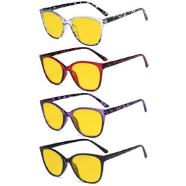 Eyekepper 4 Pack Oversized Blue Light Filter Glasses - Cat Eye Design Computer Reading Glasses for Women Anti Screen Glare Blocking Digital Blue Rays Amber Tinted +0.75