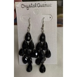 Crystal Avenue Pierce Silvertone Black Crystal Chandelier Earrings