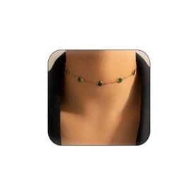 Asphinien Bohemian Green Crystal Choker Necklace Tiny Emerald Station Chain Necklace Dainty Satellite Necklace Gorgeous Wedding Jewelry Gift for Women