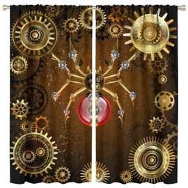Steampunk Spider Curtains,Vintage Mid Century Mechanical Gear Window Treatments for Bedroom Living Room Kitchen Café Garage Window Drapes 2 Panels Set,Total Size 42" x 45"