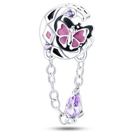 NUJIFFY 925 Sterling Silver Charms Beads for Bracelets & Necklaces, Pink Purple Butterfly Charm Chain Moon Flower Retro Birthday Gifts Pendant Jewelry for Women Men Teens