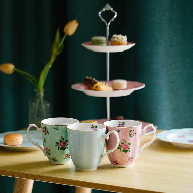 BTaT- Floral 3 Tier Cake Stand, Porcelain, Pastel Pink with