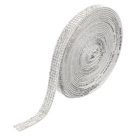 uxcell Self Adhesive Rhinestone Strips, 4 Rows 4 Yards Crystal Rhinestone Ribbon Bling Diamond Stickers Wrap for Crafts Car Phone Decor (White, 0.35 Inch Wide)